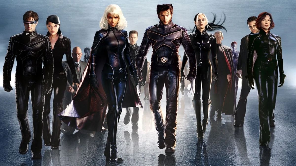 Ciclope (James Marsden), Lady Letal (Kelly Hu), Professor Charles Xavier (Patrick Stewart), Noturno (Alan Cumming), Tempestade (Halle Berry), Homem de Gelo (Shawn Ashmore), Wolverine (Hugh Jackman), Vampira (Anna Paquin), Magneto (Ian McKellen), Mística (Rebecca Romijn), Pyro (Aaron Stanford) e Jean Grey (Famke Janssen), em X-Men 2 (2003)
