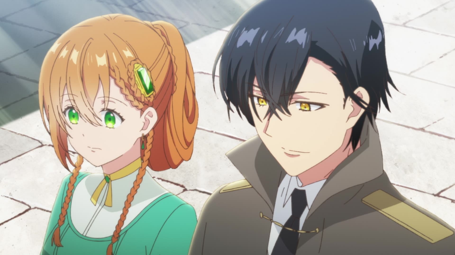 Raeliana (Yume Miyamoto) e o duque Noah (Yūichirō Umehara) lado a lado, em Why Raeliana Ended Up at the Duke's Mansion