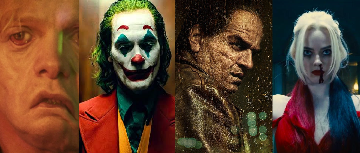Matt Hagen (Tom Rhys Harries) em Cara-de-Barro, Coringa (Joaquin Phoenix) em Coringa, Oz Cobb (Colin Farrell) em Pinguim e Arlequina (Margot Robbie) em O Esquadrão Suicida